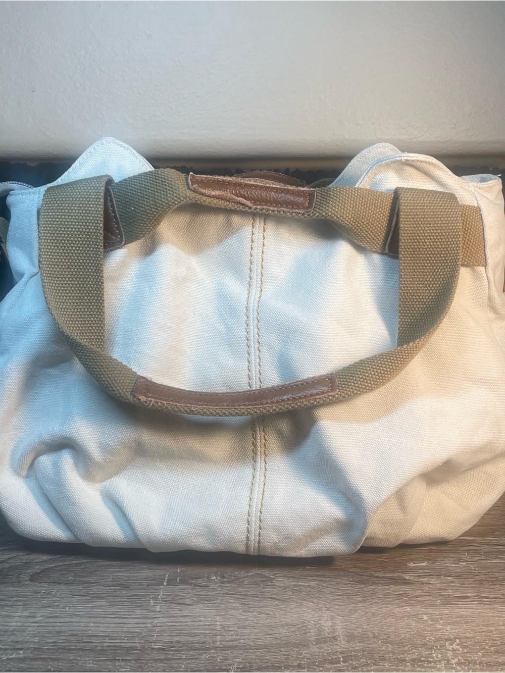 Canvas Tote Bag with Olive Webbed Handles